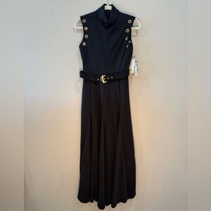 Taylor Classic Black Belted Maxi Dress with Gold Grommets